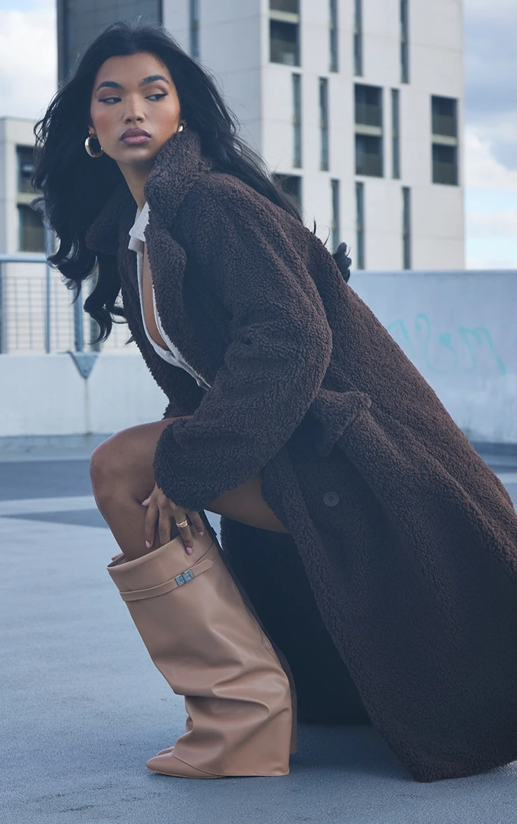 Prettylittlething Camel PU Matte Fold Over Knee Block Heeled Boots Camel 1 Prettylittlething Camel PU Matte Fold Over Knee Block Heeled Boots Camel