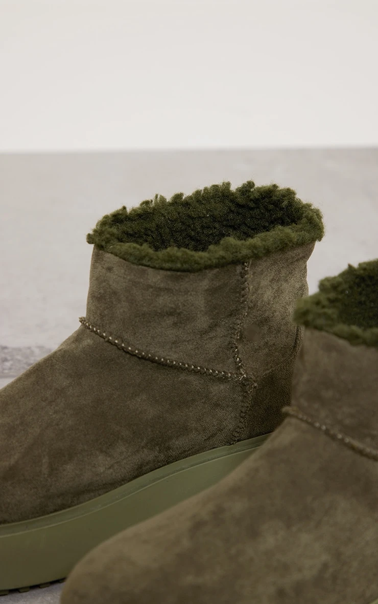 Prettylittlething Khaki Faux Suede Round Toe Thick Flat Sole Ankle Boots Khaki 4 Prettylittlething Khaki Faux Suede Round Toe Thick Flat Sole Ankle Boots Khaki - Image 4