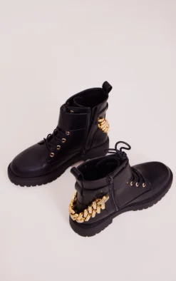 Prettylittlething Black Wide Fit Faux Leather Diamante Buckle Chain Lace Up Ankle Boots Black -Pretty Soles Shop 6593d365aade5874a0522c6fa0ad9ac47fda4e50 cnf9043 4