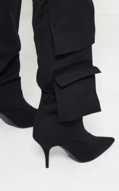 Prettylittlething Black Wide Fit Point Toe Utility Pocket Knee High Heeled Boots Black -Pretty Soles Shop 6604df159772afdf2192aa9a96090ba963294a59 cnf0093 4