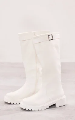 Prettylittlething White Wide Fit PU Chunky Flat Knee High Buckle Boots White 7 Prettylittlething White Wide Fit PU Chunky Flat Knee High Buckle Boots White -Pretty Soles Shop 6635ed8213613e241c917e124f54d4df6d274c12 cnf9088 4