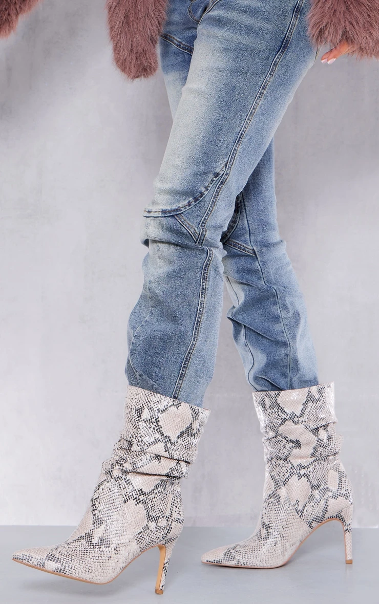 Prettylittlething Snake Print PU Point Toe Ruched High Heeled Ankle Boots Snake Print 2 Prettylittlething Snake Print PU Point Toe Ruched High Heeled Ankle Boots Snake Print - Image 2