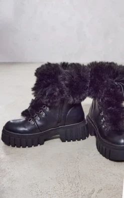 Prettylittlething Black PU Round Toe Faux Fur Detail Chunky Ridged Sole Combat Ankle Boots Black -Pretty Soles Shop 671493e8f2fe9c6c42251a36e85904c78cfbe128 cmz7741 4