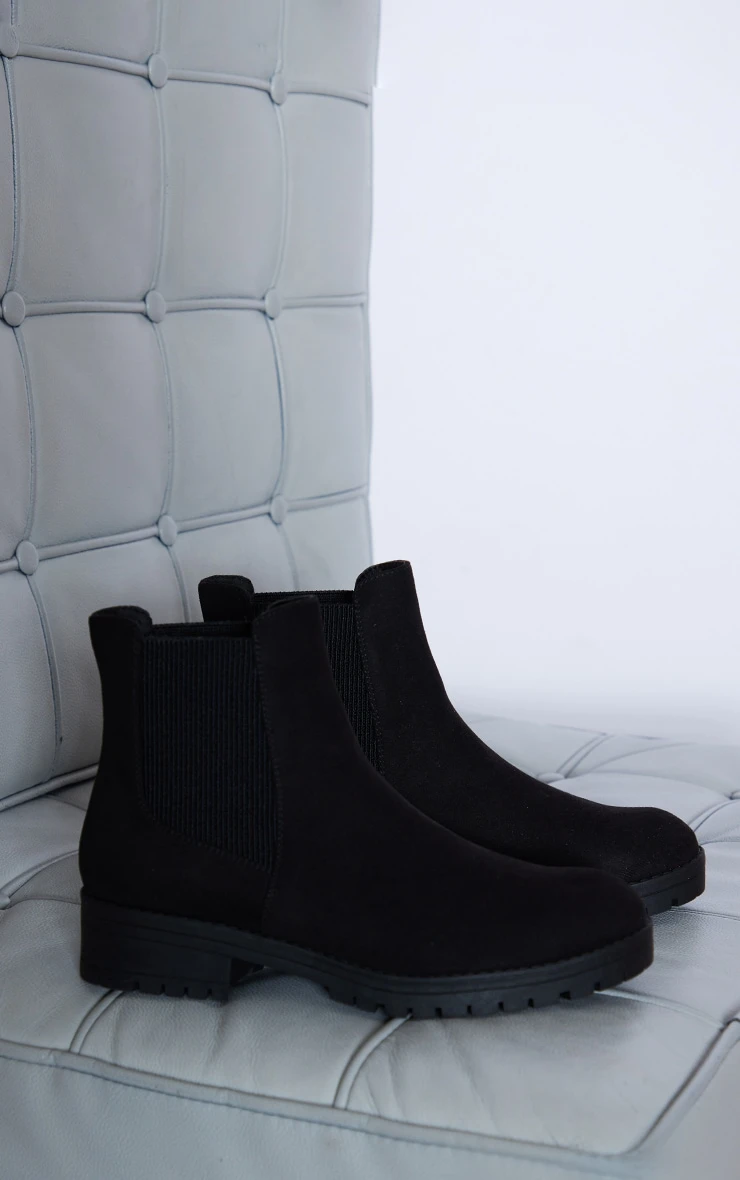 Prettylittlething Black Wide Fit Faux Suede Round Toe Basic Chelsea Boots Black 4 Prettylittlething Black Wide Fit Faux Suede Round Toe Basic Chelsea Boots Black - Image 4