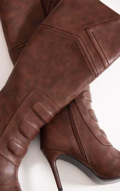 Prettylittlething Brown Vintage Point Toe Motor Cross High Heeled Knee Boots Brown -Pretty Soles Shop 6b486729fed6e1aeaaad789eec57a6cbb026840e cne7935 4
