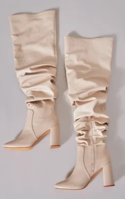 Prettylittlething Cream Matte Pu Round Toe Ruched Over The Knee Block Heeled Boots Cream -Pretty Soles Shop 6d0601f4d4e351bba81cff3e1c08ffd60bd022f8 cng7127 3