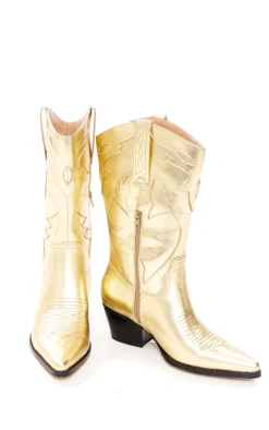 Prettylittlething Gold Faux Leather Metallic Shine Block Heel Low Western Calf Boots Gold -Pretty Soles Shop 75f104a0a1b200e06c3dd036d2515d90e2bd4a4f cnc9513 4