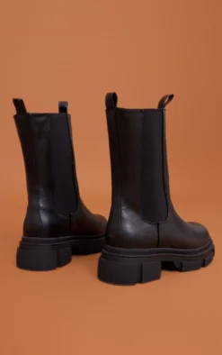 Prettylittlething Black PU Round Toe Cleated Chunky Sole Ankle Boots Black -Pretty Soles Shop 777c24d6cbbd59a4aaad0a128e7378992102ae6b cnb1675 4