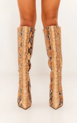Prettylittlething Snake Print PU Point Toe Knee High Heeled Boots Snake Print -Pretty Soles Shop 7a0c4e15753651fca4406d3caca6657cd5dd1e80 cng4492 3