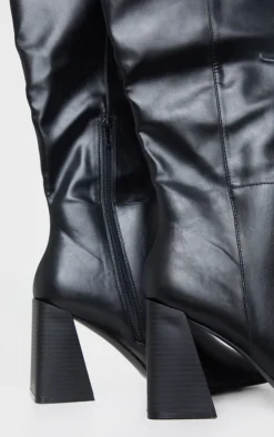 Prettylittlething Black PU Flare Block Heel Square Toe Over Knee Boots Black -Pretty Soles Shop 7a51106dcca4e374c56a6e79ac6e2e7d1a0d8b5a CMM5906 4