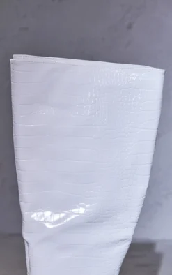 Prettylittlething White Wide Fit PU Croc Point Toe High Stiletto Heeled Knee Boots White 6 Prettylittlething White Wide Fit PU Croc Point Toe High Stiletto Heeled Knee Boots White -Pretty Soles Shop 7c402e6b4c28085267d1507eff2610e1d7efb6e8 cmy7888 4