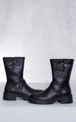 Prettylittlething Black Buckle Detail Mid Calf Chunky Ankle Boots Black -Pretty Soles Shop 7d01845820263539933cc9fccc2452ae6b4c3ef1 cnf5426 3