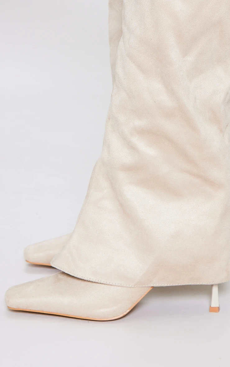 Prettylittlething Cream Faux Suede Square Toe Fold Over Low Heeled Knee High Boots Cream 4 Prettylittlething Cream Faux Suede Square Toe Fold Over Low Heeled Knee High Boots Cream - Image 4