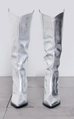 Prettylittlething Silver Metallic Western Pointed Wedge Heeled Knee Boots Silver 6 Prettylittlething Silver Metallic Western Pointed Wedge Heeled Knee Boots Silver -Pretty Soles Shop 816fcd41bd7734af7252af82b54f4c013a2bc3c1 cnc3479 3
