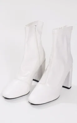 Prettylittlething White Croc Pu Round Toe Heeled Ankle Sock Boots White -Pretty Soles Shop 82e2359d46f9fa797246f1e92a8dabfeef7348dd cng1922 3