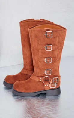 Prettylittlething Chocolate Faux Suede Square Toe Brushed Buckle Knee Boots Chocolate -Pretty Soles Shop 83531d5546af7be1eff781e9784a6147c130943b cng8907 3