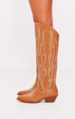 Prettylittlething Tan PU Point Toe Western Knee High Boots Tan -Pretty Soles Shop 84612b64e323bc68912b4a611325811263d03312 cnf9053 4