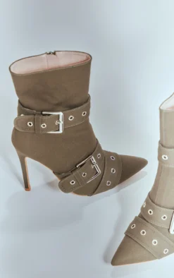 Prettylittlething Khaki Twill Point Toe Buckle Detail Heeled Ankle Boots Khaki -Pretty Soles Shop 85ec487d894377244ae6d6ab1a2840f0898e8164 cnf0097 4