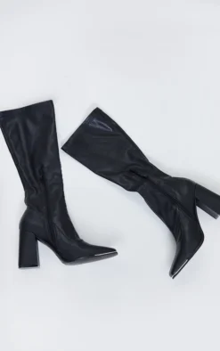 Prettylittlething Black PU Toe Cap Square Toe Calf Heeled Sock Boots Black -Pretty Soles Shop 8849f54f6316dc8970373705c4c3311c2bb8ecde cmp4747 3