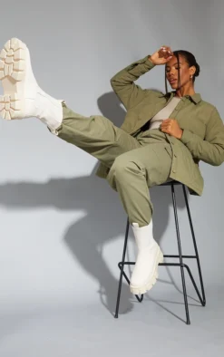 Prettylittlething Cream PU Chunky Sole High Chelsea Ankle Boots Cream