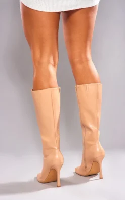Prettylittlething Nude Wide Fit Faux Leather Square Toe Heeled Knee High Boots Nude -Pretty Soles Shop 8b3eaf1220ed348f22a37723e683e0c2f90d4730 cnf9110 4