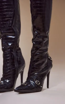 Prettylittlething Black Croc PU Pointed Stiletto Heeled Knee Boots Black -Pretty Soles Shop 8fd324a255ab70aaa7e2241d63d551a0a853e02c cnc7939 4