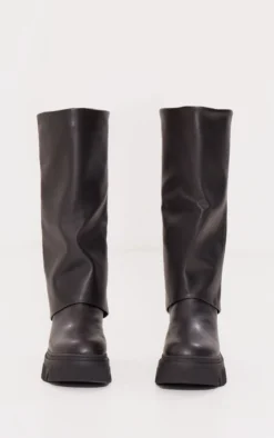Prettylittlething Black Pu Round Toe Fold Over Chucky Platform Knee High Boots Black 7 Prettylittlething Black Pu Round Toe Fold Over Chucky Platform Knee High Boots Black -Pretty Soles Shop 90165b2f3b28828758bac4eacd8c938264081a79 cnf9105 4