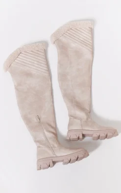 Prettylittlething Cream Faux Leather Round Toe Shearling Chunky Knee High Boots Cream -Pretty Soles Shop 93f7302e3b2e4eaffb625ffa969c0d136fba17e6 cnf9077 3