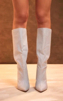Prettylittlething Silver Wide Fit Glitter Point Toe Sparkle Heeled Knee High Boots Silver -Pretty Soles Shop 9539a7ed3b02be039d7d5ca5e5254572047d9c19 cng4509 3