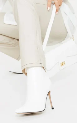 Prettylittlething White Wide Fit Mid Heel Pointed Ankle Boots White
