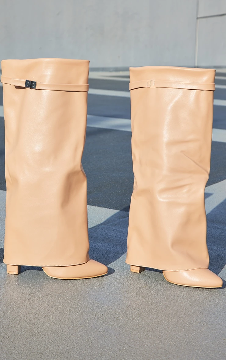 Prettylittlething Camel PU Matte Fold Over Knee Block Heeled Boots Camel 3 Prettylittlething Camel PU Matte Fold Over Knee Block Heeled Boots Camel - Image 3