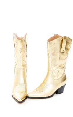 Prettylittlething Gold Faux Leather Metallic Shine Block Heel Low Western Calf Boots Gold -Pretty Soles Shop 9ce0745cf8bc3e4eedf97c58838cbdedc303a62c cnc9513 3