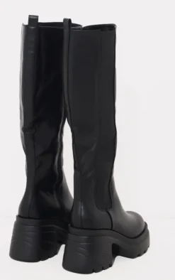 Prettylittlething Black PU Chunky Chelsea Heeled Knee Boots Black -Pretty Soles Shop 9fdb1c266ae3e146341273098b6fecc9f1325f85 cmv4719 4
