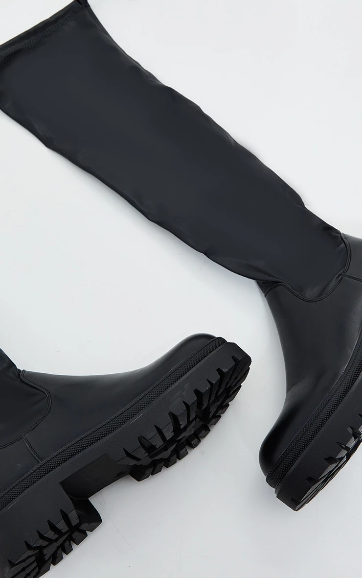 Prettylittlething Black PU Over The Knee Chunky Boots Black 3 Prettylittlething Black PU Over The Knee Chunky Boots Black - Image 3