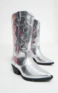 Prettylittlething Silver PU Point Toe Brushed Western Ankle Boots Silver -Pretty Soles Shop a28bf5c7bf305c35fcdde11436a55bef6a3567ed cnf0056 3