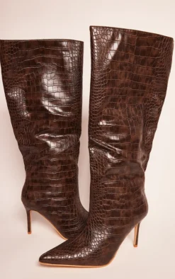 Prettylittlething Chocolate PU Croc Detail Point Toe Stiletto Heeled Knee Boots Chocolate 7 Prettylittlething Chocolate PU Croc Detail Point Toe Stiletto Heeled Knee Boots Chocolate -Pretty Soles Shop a420da603e590728fd1af772adba4a6428d19a9f CMV7749 4