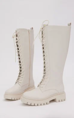 Prettylittlething Off White Wide Fit Pu Round Toe Combat Knee Boots Off White -Pretty Soles Shop a471aa8e790971b77c147a9e04fd9cf04044ac66 cmz0714 3