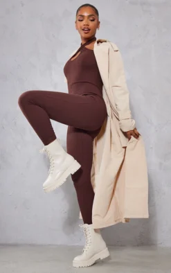 Prettylittlething Cream Lace Up Chunky Boots Cream