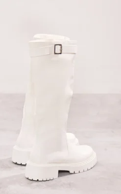 Prettylittlething White Wide Fit PU Chunky Flat Knee High Buckle Boots White 6 Prettylittlething White Wide Fit PU Chunky Flat Knee High Buckle Boots White -Pretty Soles Shop a69c7387d2bc63eb022e1e409537810dcd4aefe6 cnf9088 3