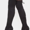 Prettylittlething Bess Black Faux Suede Heel Thigh Boots Black