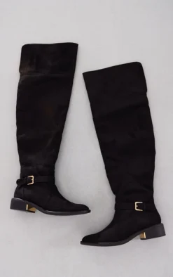 Prettylittlething Black Faux Suede Gold Buckle Over The Knee Boots Black -Pretty Soles Shop b0b04c677a9ed34373ce8d5169b84e8254496e36 cnf9007 3