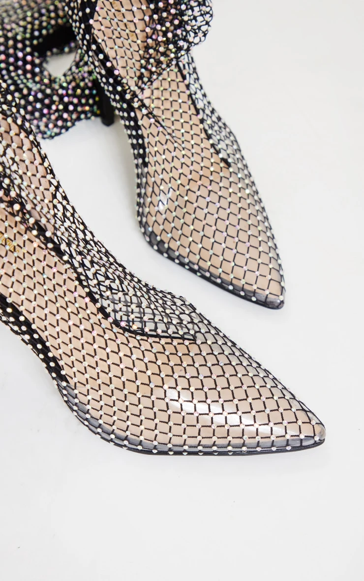 Prettylittlething Black Diamante Fish Net Over The Knee Boots Black 4 Prettylittlething Black Diamante Fish Net Over The Knee Boots Black - Image 4