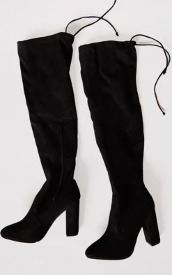 Prettylittlething Black Wide Fit Faux Suede Round Toe Block Heel Over The Knee Boots Black -Pretty Soles Shop bb3d75a507ec32685f2b8fe8e84f7be9430d6bbc cng7389 3