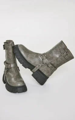 Prettylittlething Grey Cleated Sole Buckle Detail Ankle Boots Grey -Pretty Soles Shop bdd6e5e5a28572d5af9562f492ad7d7f6f9acf78 cnf0052 3