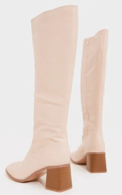 Prettylittlething Cream Wide Fit PU Croc Square Toe Mid Block Heeled Knee Boots Cream -Pretty Soles Shop bf453a1f6a4ba1c6c8b72b3e760d38484bcd0b5d cmz0778 4