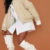 Prettylittlething Cream Faux Leather Slouch Over The Knee Boots Cream