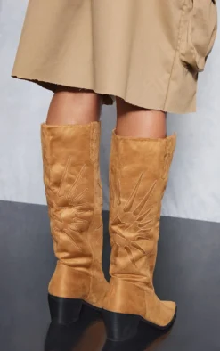 Prettylittlething Camel Western Stitch Detail Knee High Boots Camel -Pretty Soles Shop cfcdd1bf315d660be3866d797f963d723f7c312d cnf0058 4