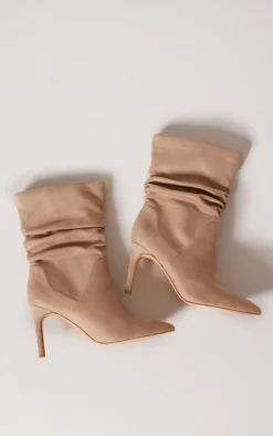 Prettylittlething Truffle Faux Suede Point Toe Ruched High Heeled Ankle Boots Truffle -Pretty Soles Shop d1cc2a390f08fbc5898f2649443542fff675d7e4 cnf9106 3