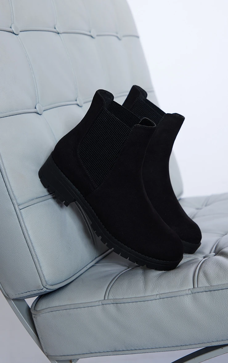 Prettylittlething Black Wide Fit Faux Suede Round Toe Basic Chelsea Boots Black 3 Prettylittlething Black Wide Fit Faux Suede Round Toe Basic Chelsea Boots Black - Image 3