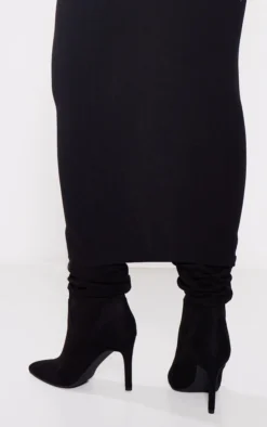 Prettylittlething Black Faux Suede Point Toe Ruched High Heeled Ankle Boots Black -Pretty Soles Shop d510c53a414f7fefb89c678074ba87c28886c2c5 cnf9107 4